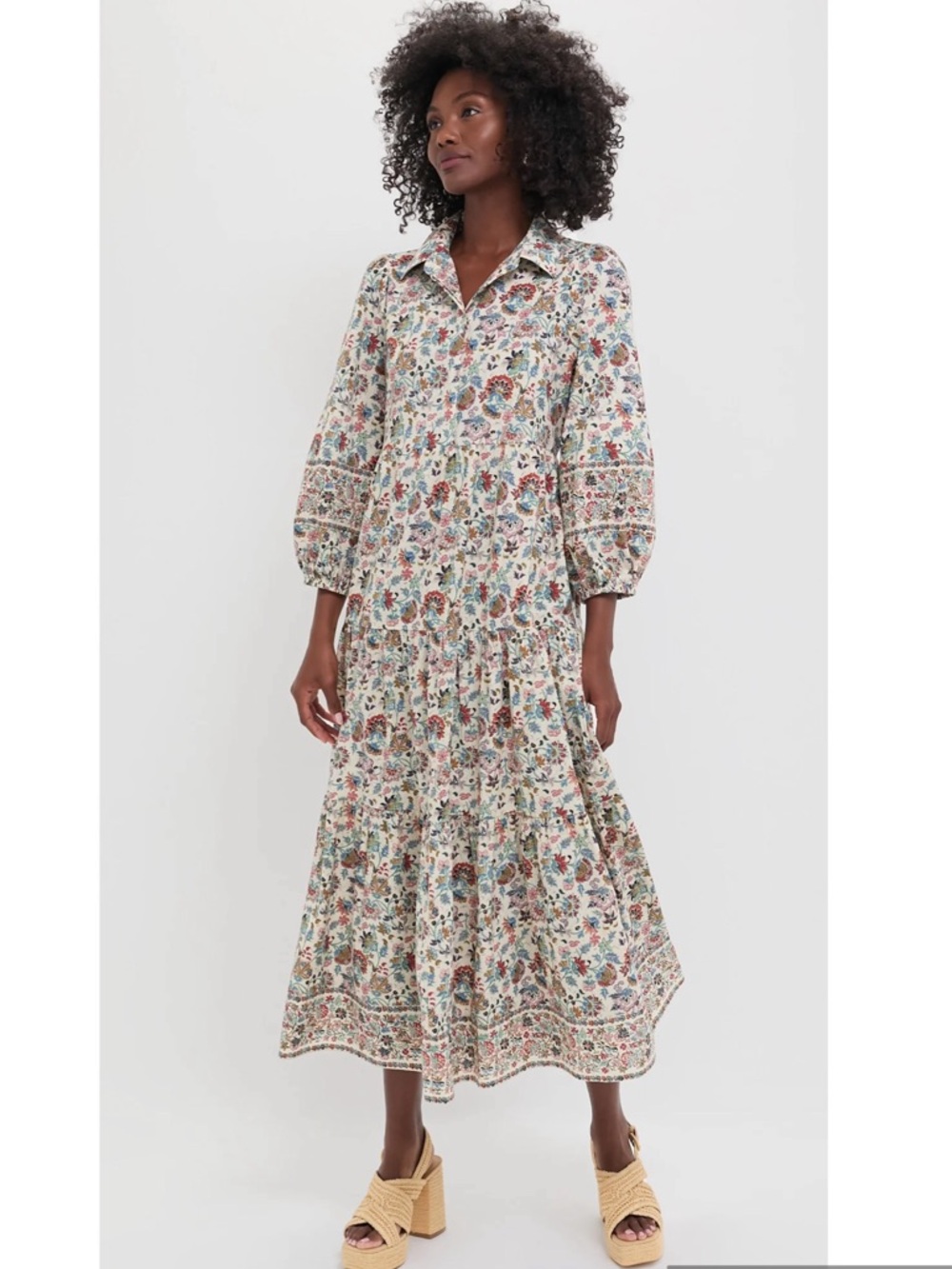 EUC Tuckernuck Pomander Place Mable Floral Tiered Maxi Dress in Cream Chintz